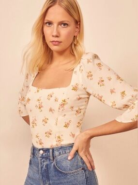 NWOT Reformation Ana Top in White/Cream Floral Print
